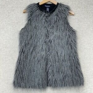 By Artisan Vest Womens Medium Gray Faux Fur Striped Knit‎ Fuzzy Sleeveless Lined